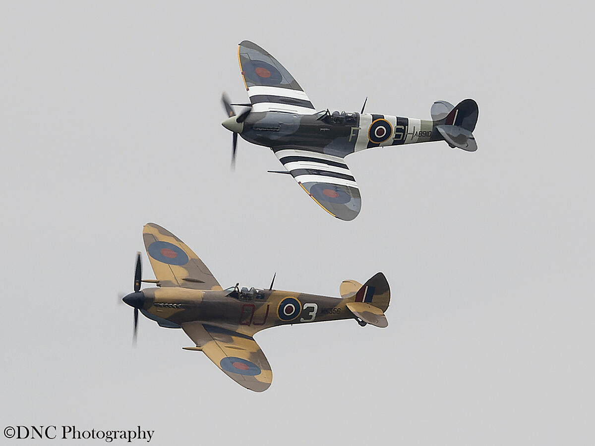 Click image for larger version  Name:	BBMF Spitfires  Mk IX MK356 &amp; Mk Vb AB910 .jpg Views:	4 Size:	496.4 KB ID:	846865
